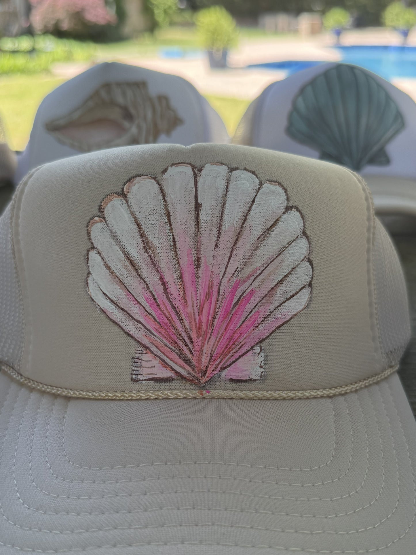 Hand-Painted Scallop Shell Trucker Hats
