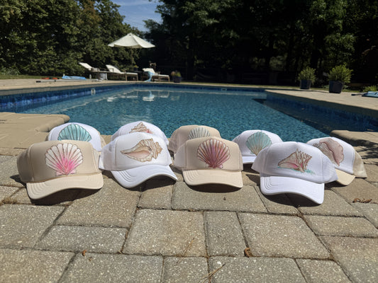 Hand-Painted Scallop Shell Trucker Hats